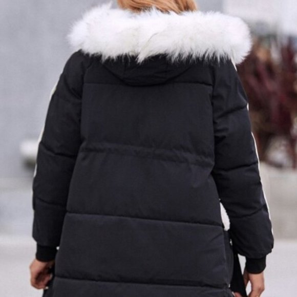 THE IT FACTOR Faux fur Trim Hooded Puffer Coat Bla - Picture 7 of 8